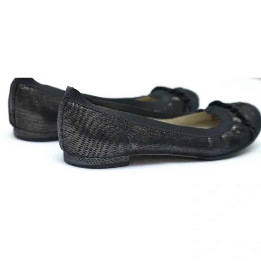 CHANEL Ballet Flats Ruffles Metallic Black Copper CC Logo Stretch Spirit Sz 39.5 - Picture 7 of 10